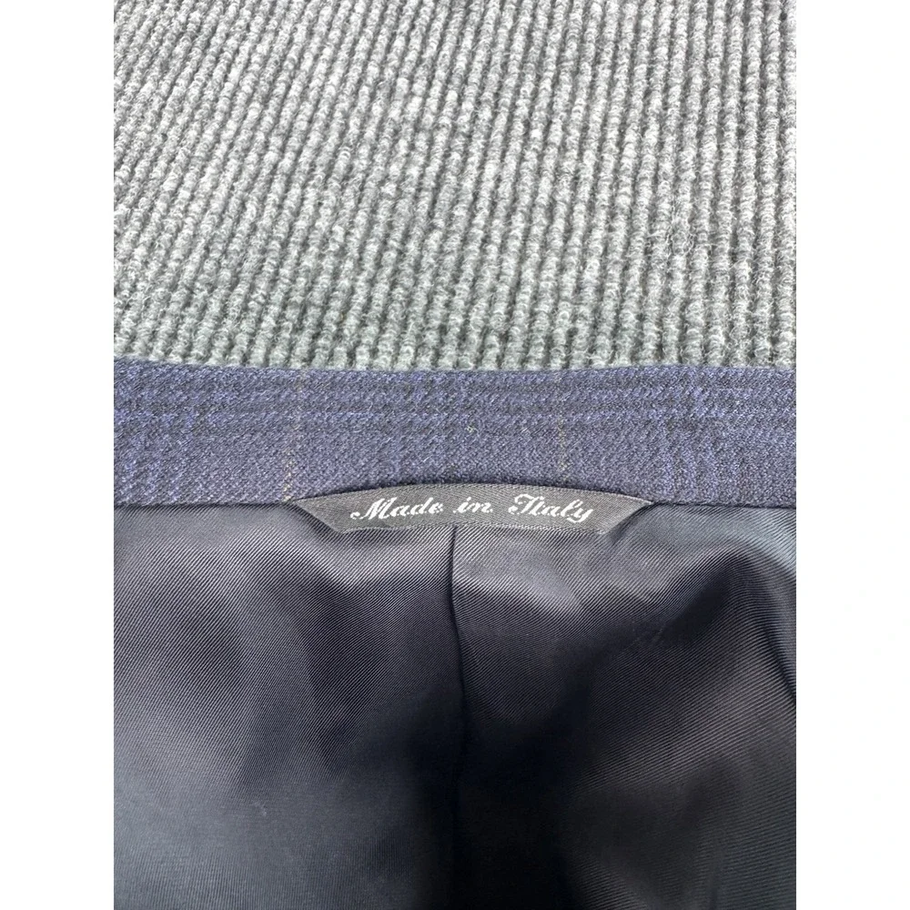 Canali Sport Coat 44 L Blue Wool Windowpane Check Designer Luxury Flannel Italy